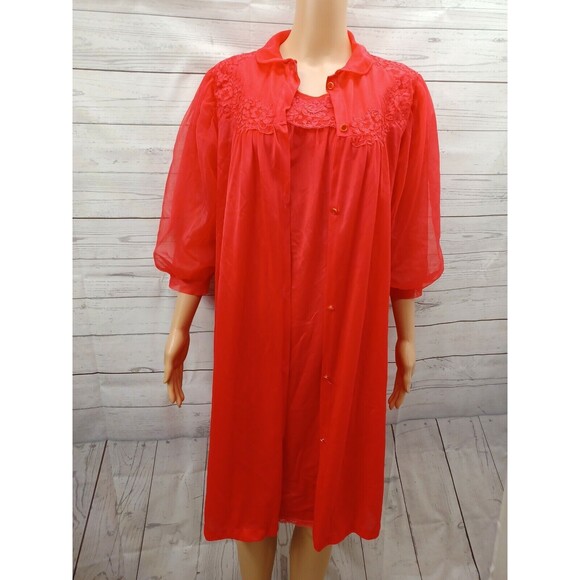 VTG Texsheen Red Sheer babydoll nightgown Set 2 Pcs Sz 34/36 - Picture 1 of 9